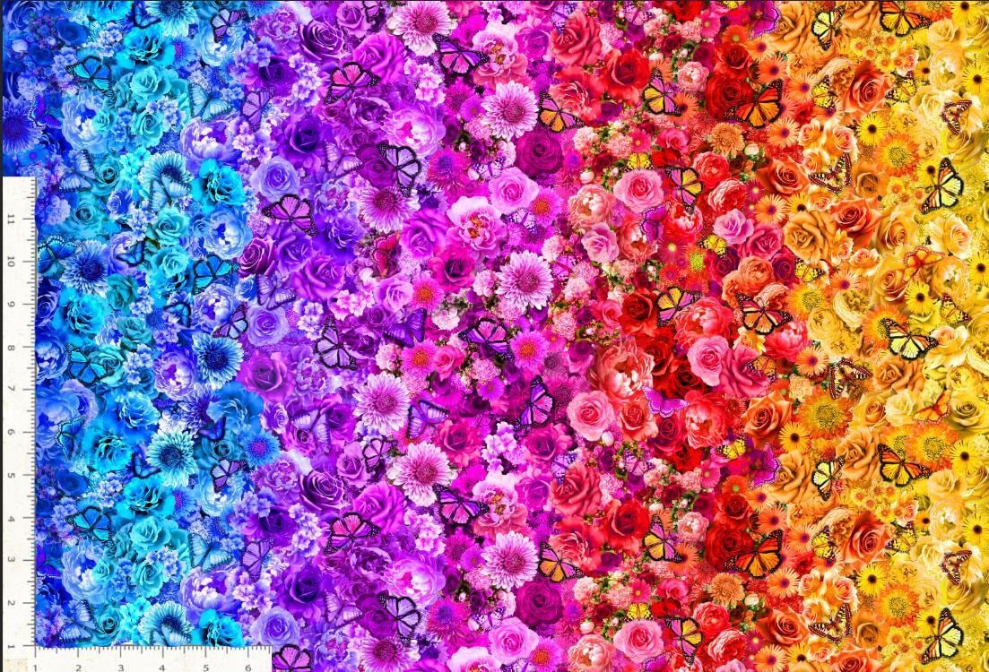 Rainbow Butterfly Fabric - Timeless Treasures - 100% Cotton - CD3630 - Ombre floral