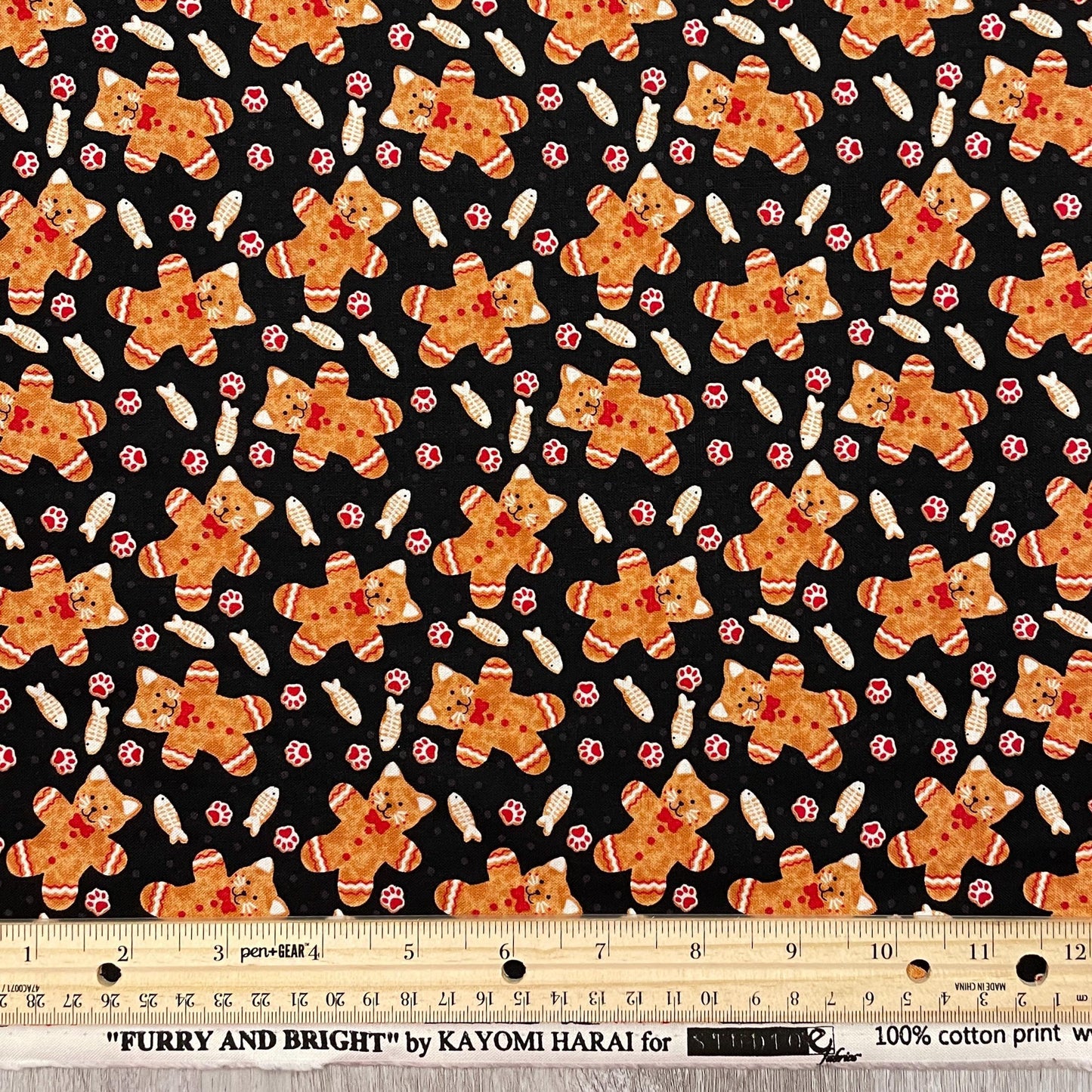 Christmas Cat Cookie Fabric - Furry and Bright Collection