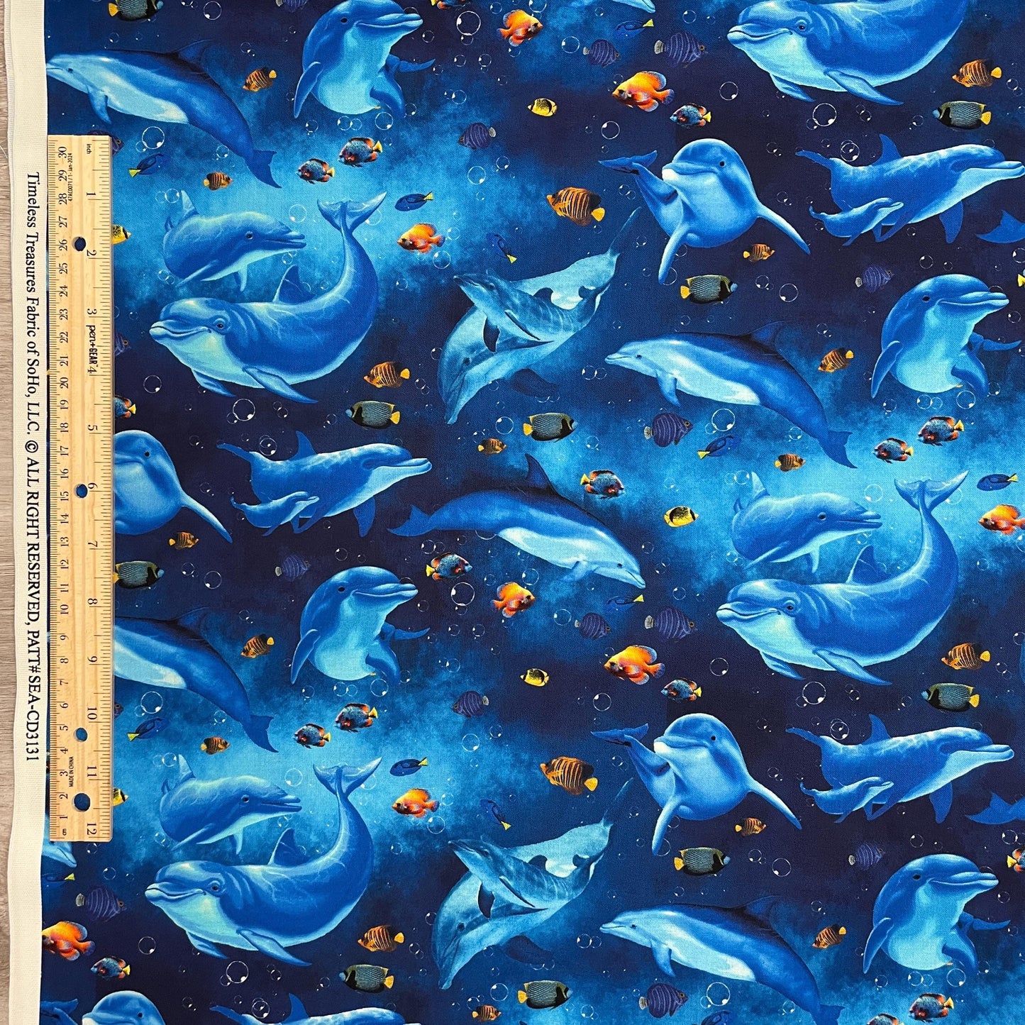 Dolphin Fabric - SEA-CD3131 OCEAN - Timeless Treasures - 100% Cotton - Beach Print Sea Life Fish Swimming