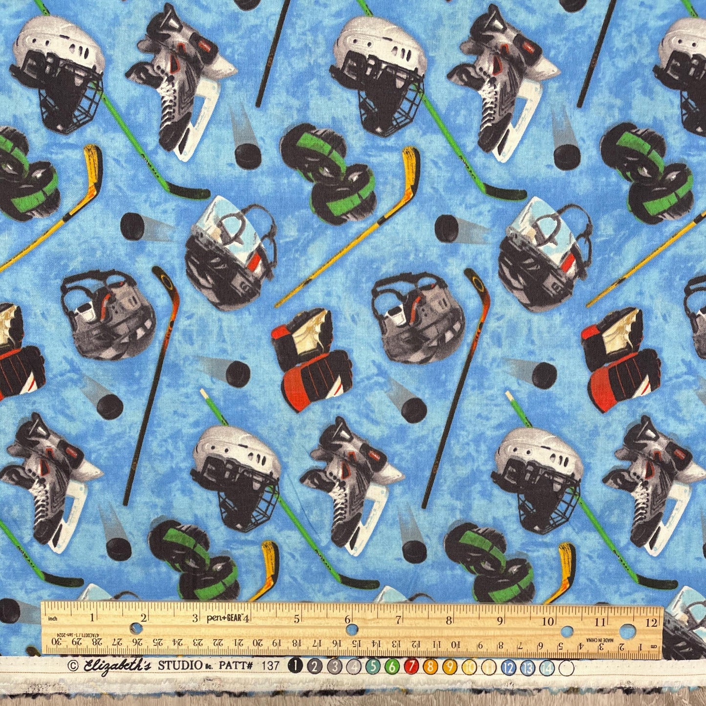 Hockey Fabric - 137-Blue - Elizabeth's Studio Sports Collection - 100% Cotton