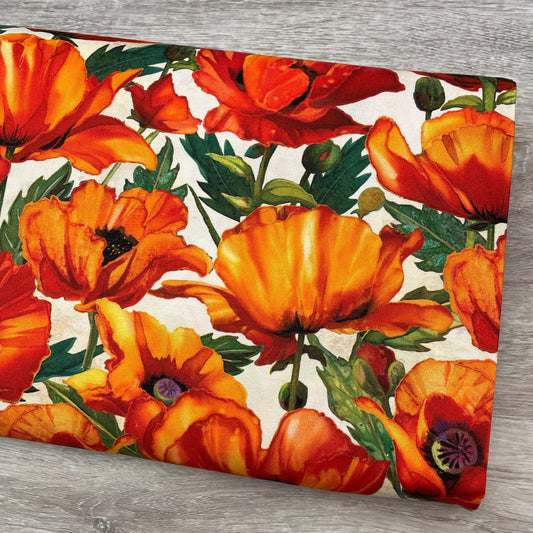 Packed Poppies on Cream Fabric - Northcott - Charisma Collection
