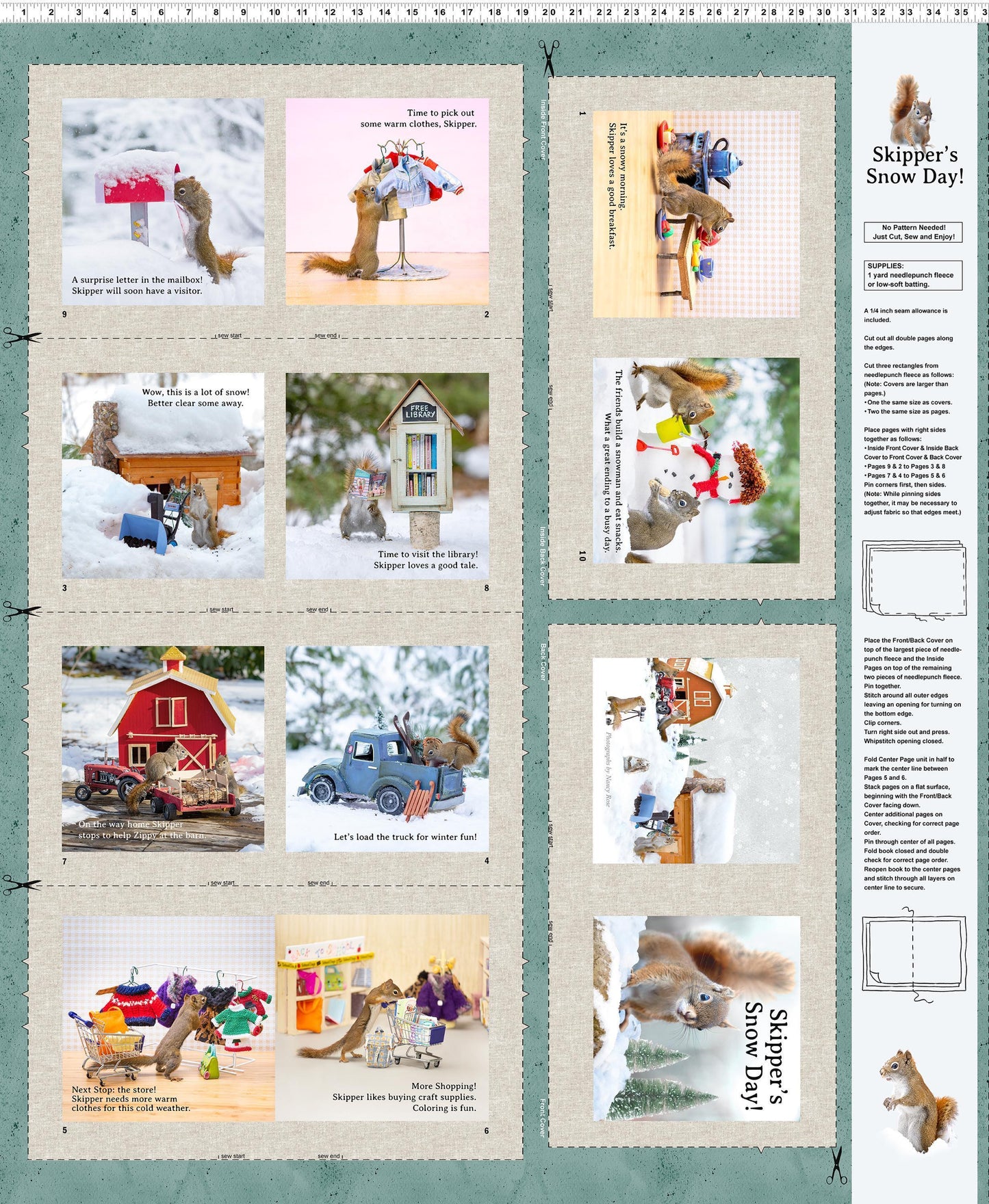 Secret Life of Squirrels II Fabric Book Panel 36" x 43" - Clothworks - Y4219-61 Light Taupe - Cloth book panels to sew