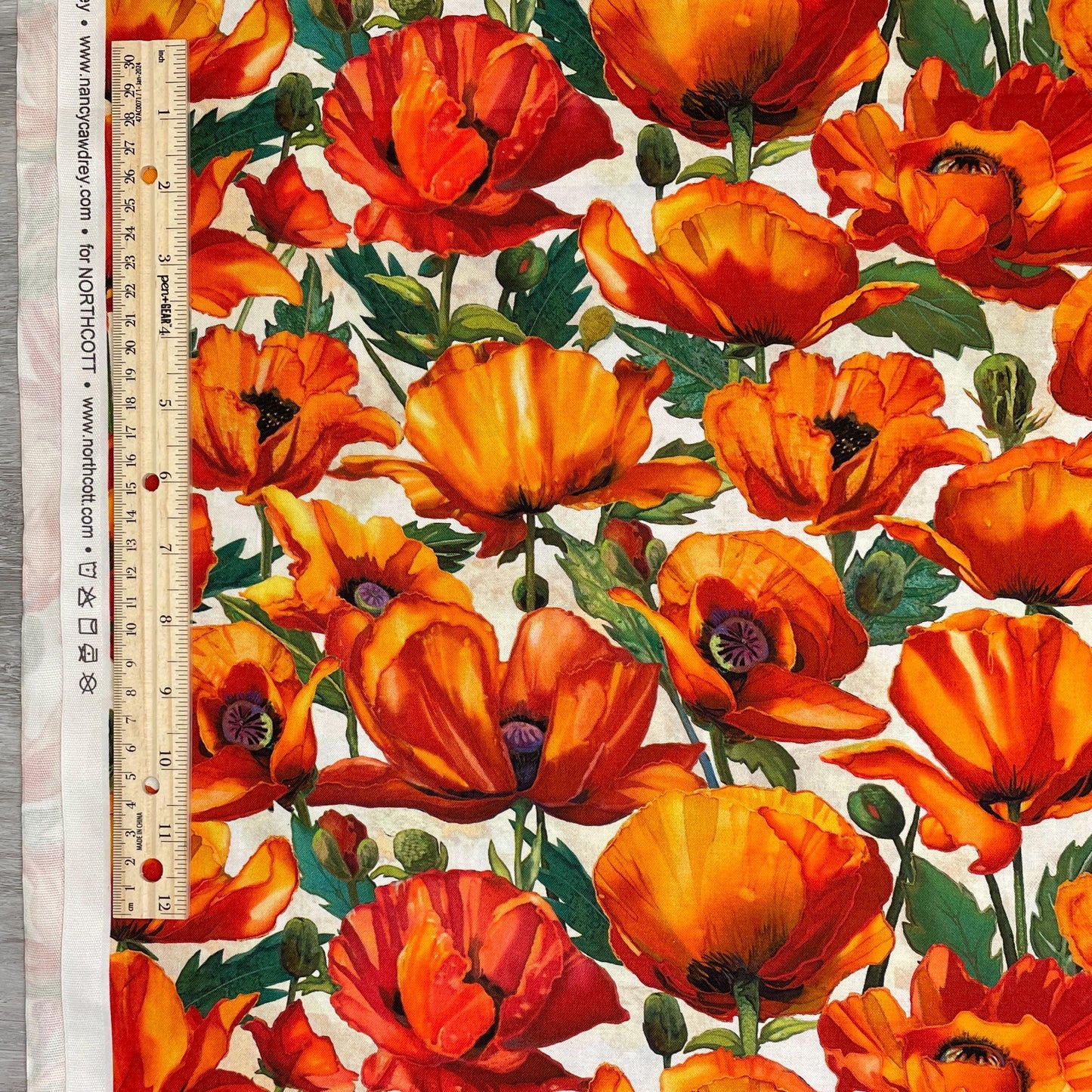 Packed Poppies on Cream Fabric - Northcott - Charisma Collection