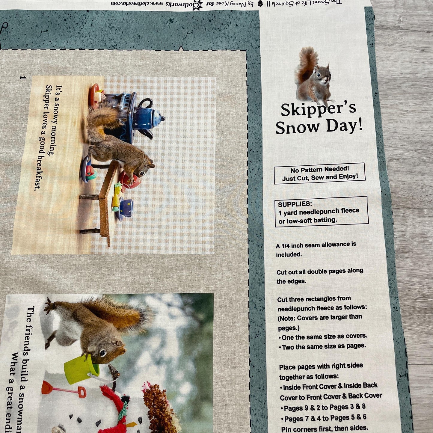 Secret Life of Squirrels II Fabric Book Panel 36" x 43" - Clothworks - Y4219-61 Light Taupe - Cloth book panels to sew
