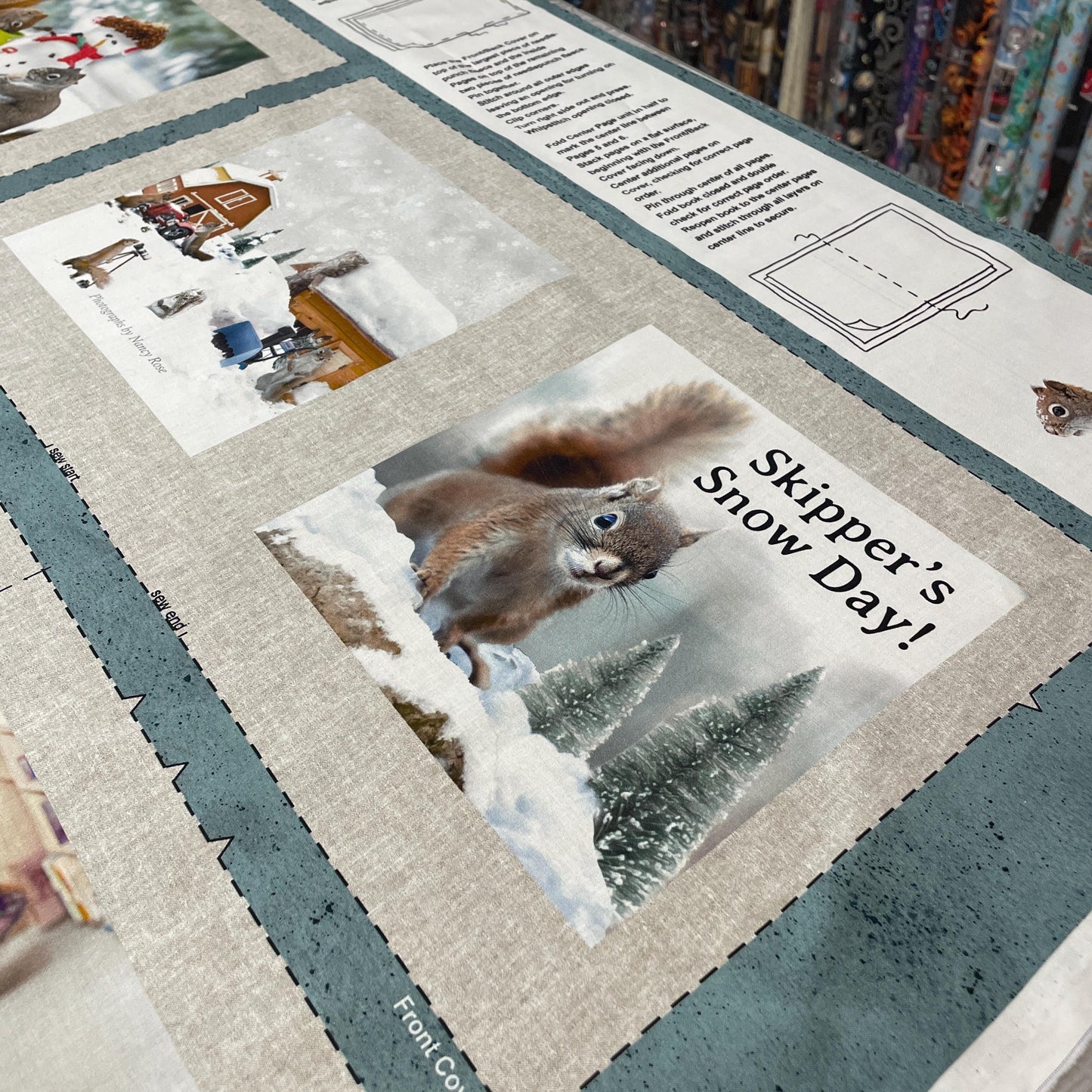 Secret Life of Squirrels II Fabric Book Panel 36" x 43" - Clothworks - Y4219-61 Light Taupe - Cloth book panels to sew
