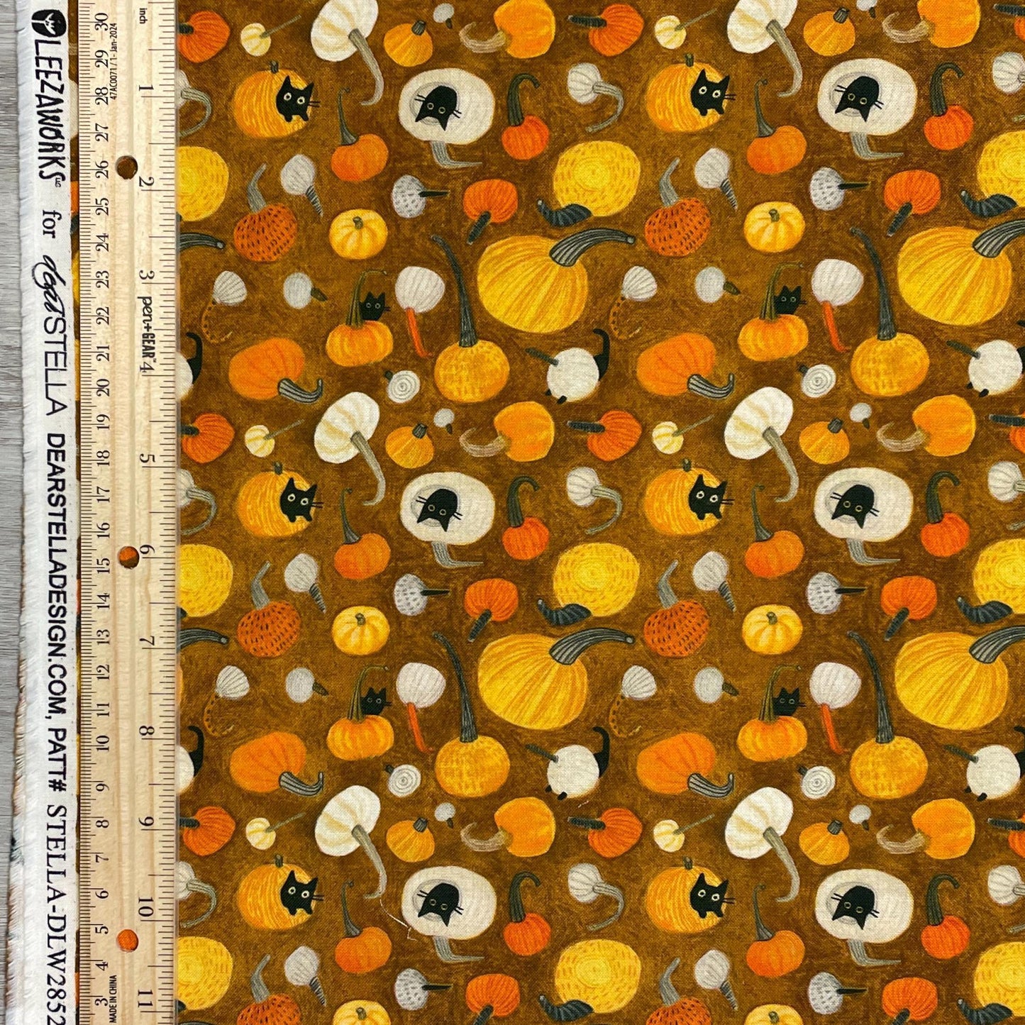 Pumpkin Cats Fabric - Dear Stella - 100% Cotton - Meowloween - Halloween Black Cat