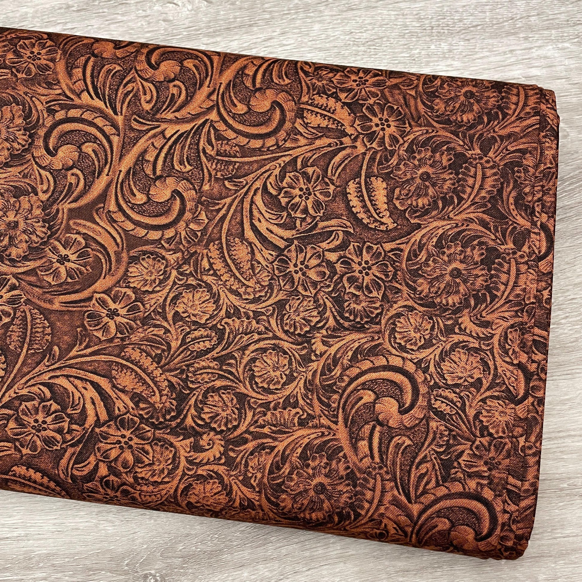 Tooled Leather COTTON Fabric - Mahogany - Michael Miller - Not real leather