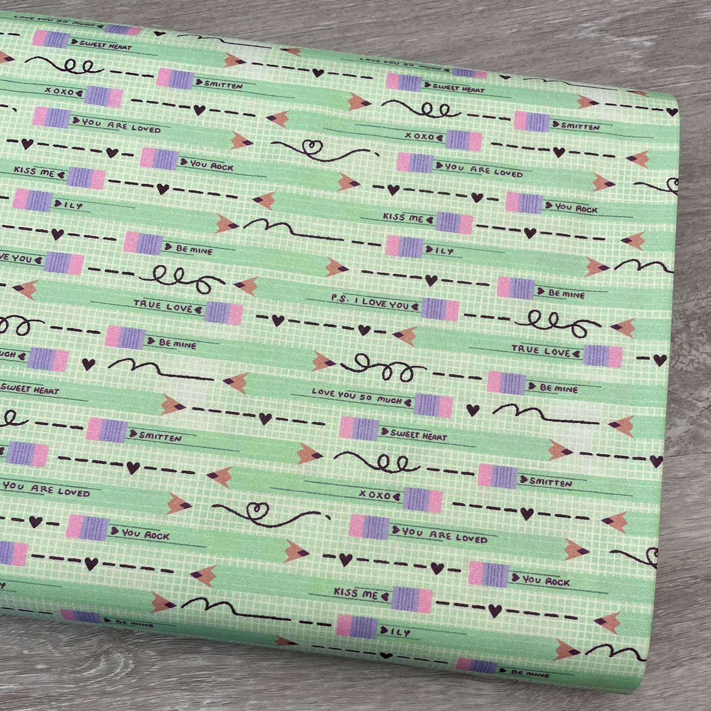 Pencil You in Green - Valentine's Day Fabric - 100% Cotton - Paintbrush Studio Fabrics