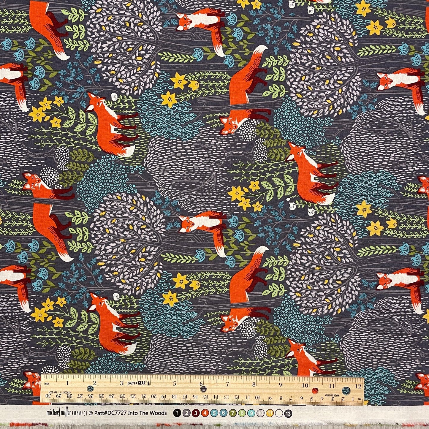 Fox Fabric - Into the Woods GRAY - 100% Cotton - Michael Miller