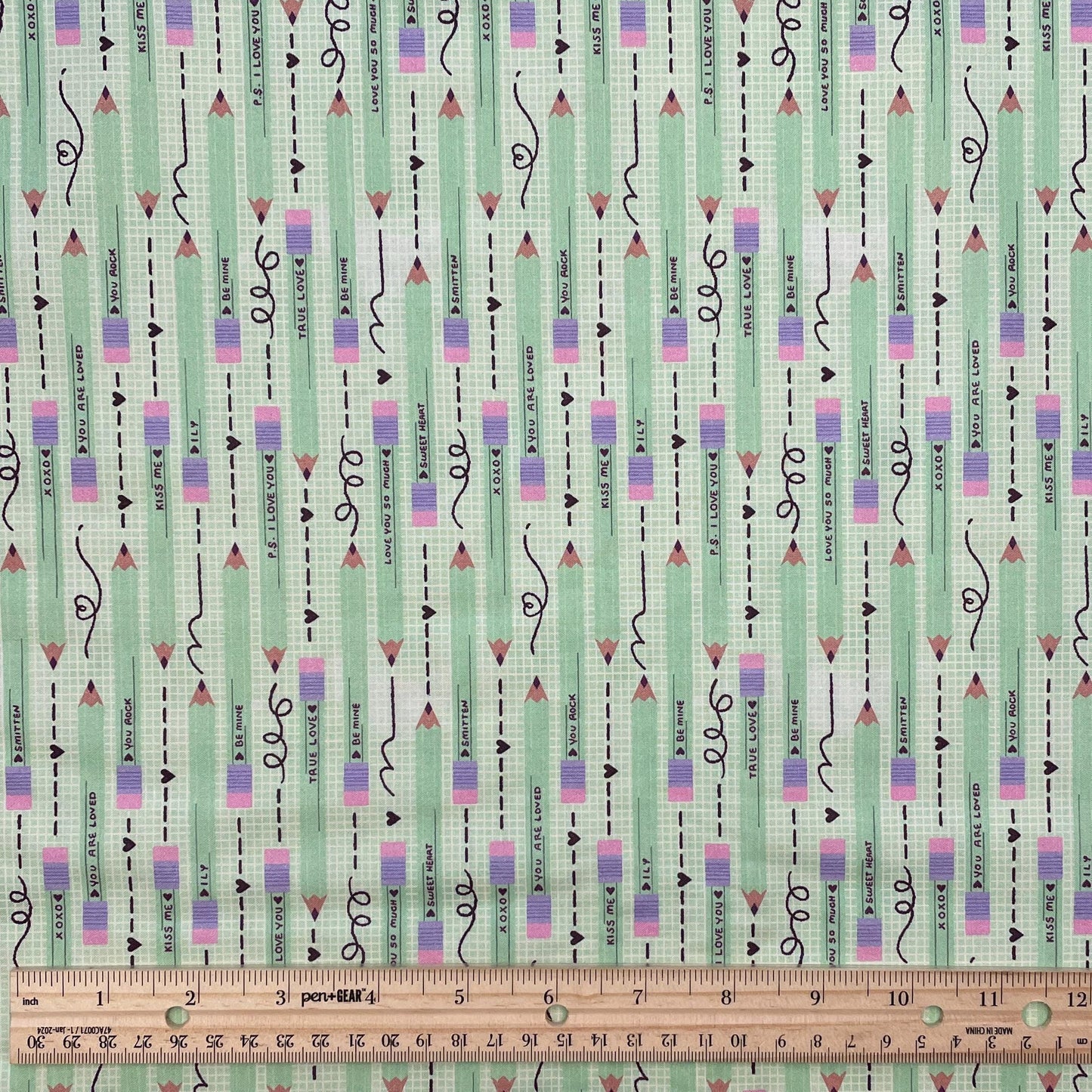 Pencil You in Green - Valentine's Day Fabric - 100% Cotton - Paintbrush Studio Fabrics