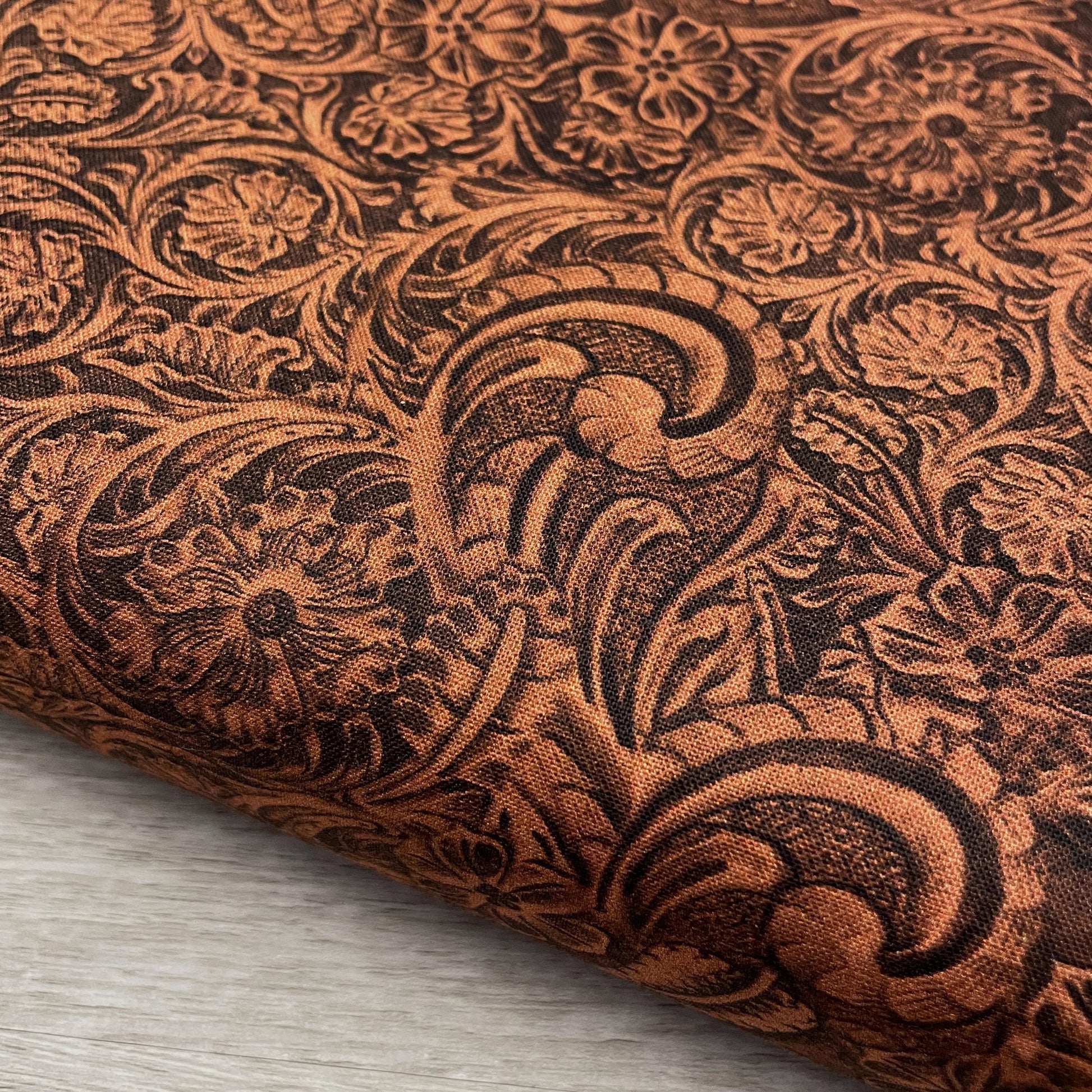 Tooled Leather COTTON Fabric - Mahogany - Michael Miller - Not real leather
