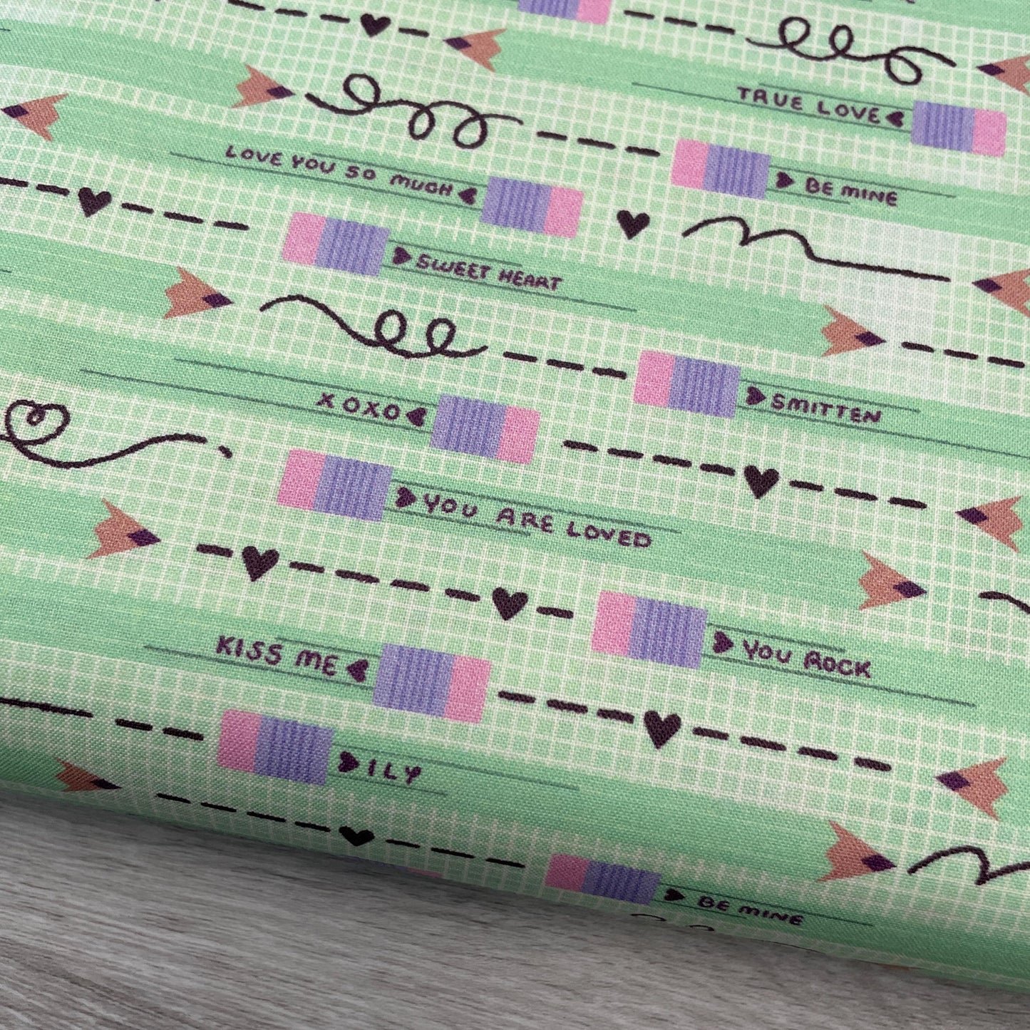 Pencil You in Green - Valentine's Day Fabric - 100% Cotton - Paintbrush Studio Fabrics