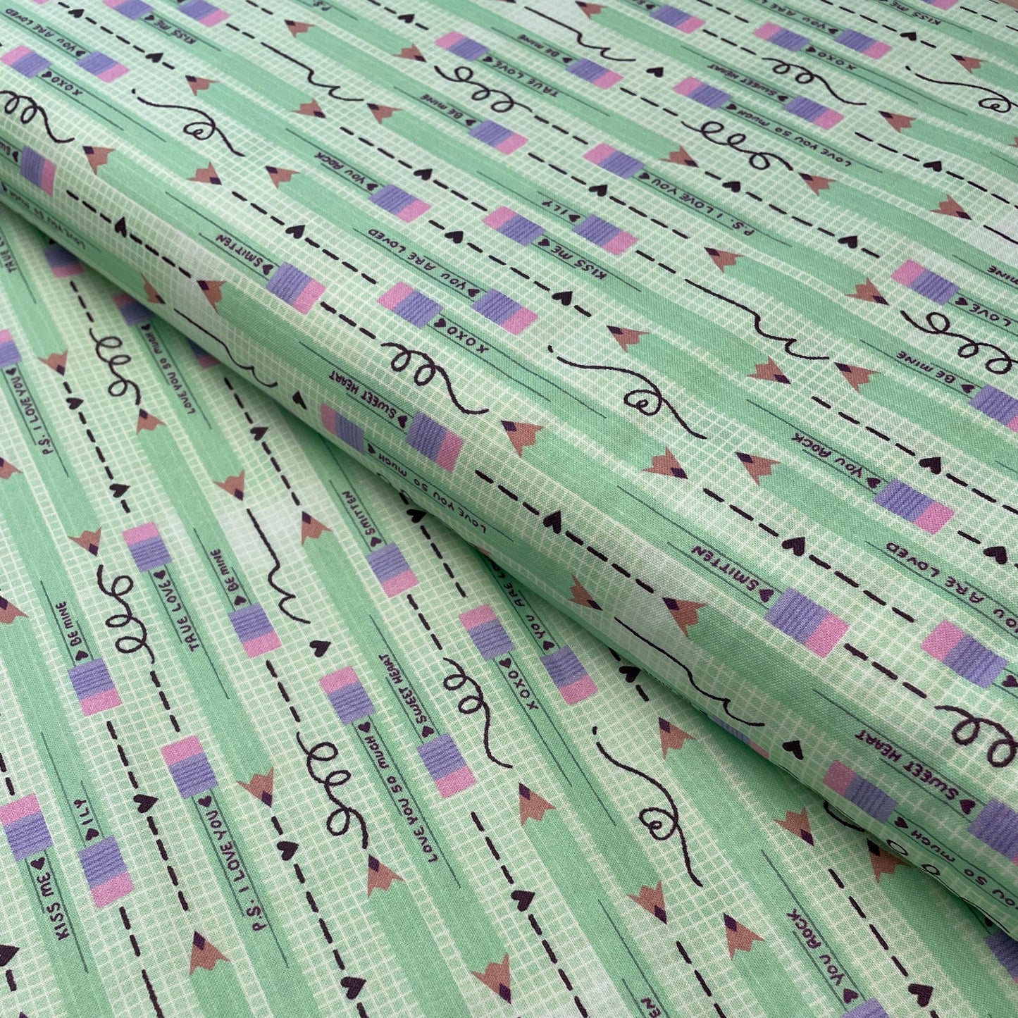 Pencil You in Green - Valentine's Day Fabric - 100% Cotton - Paintbrush Studio Fabrics