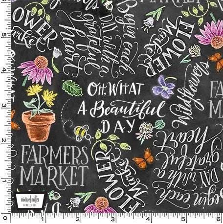 Flower Market Fabric - Michael Miller - Beautiful Day - DDC11823-BLAC-D