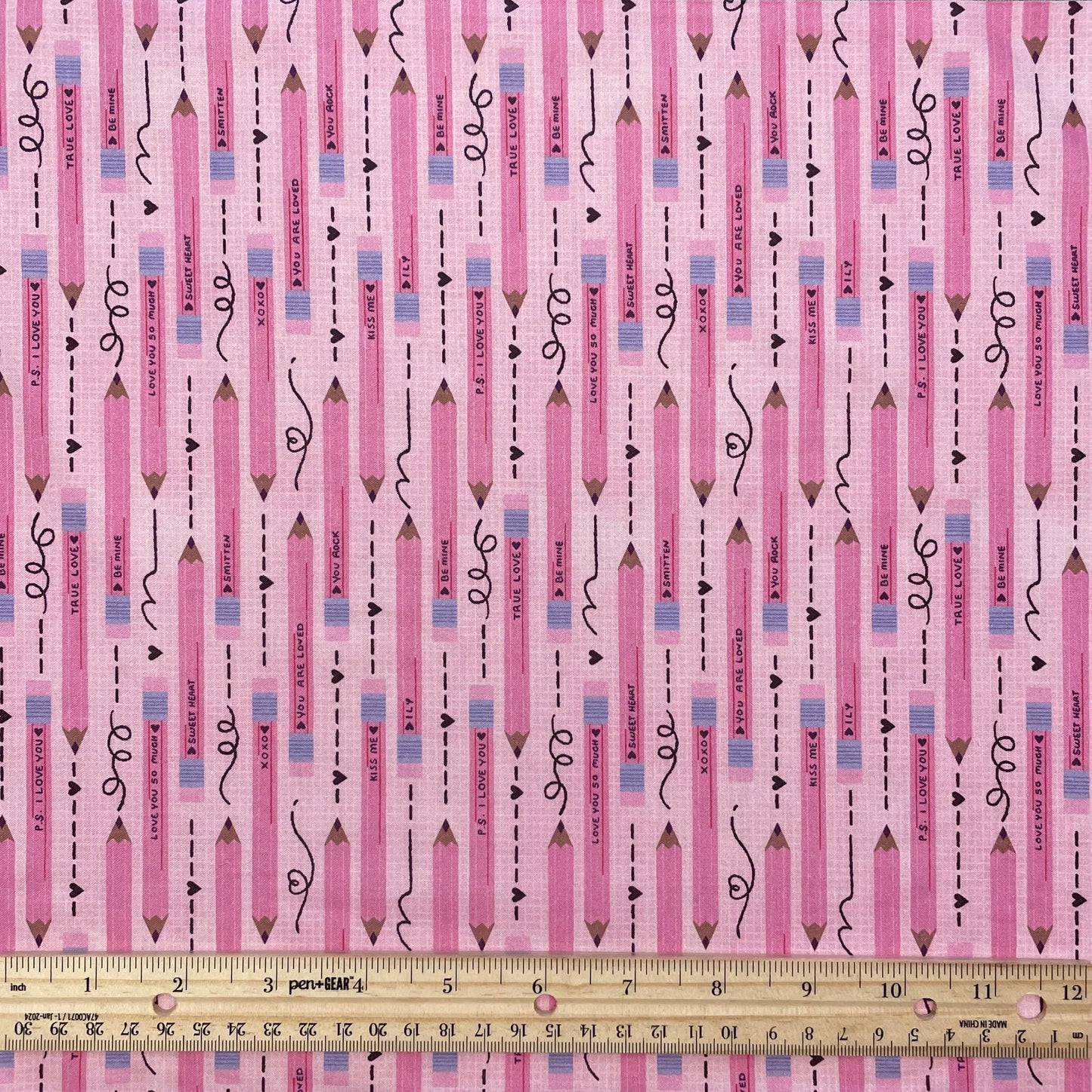 Pencil You in Pink - Valentine's Day Fabric - 100% Cotton - Paintbrush Studio Fabrics