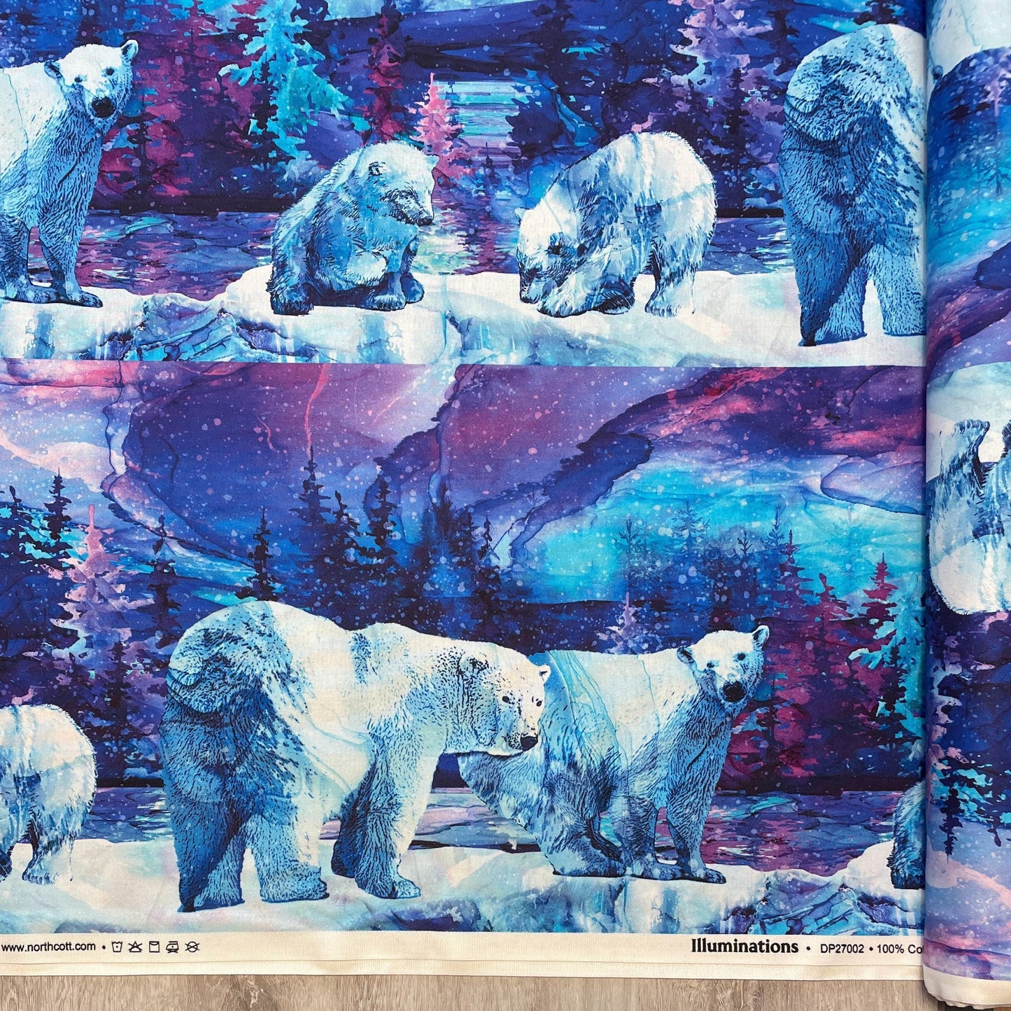 Polar Bear Fabric - Border Stripe - 100% Cotton - Northcott Fabrics - Illuminations Collection - Deborah Edwards and Melanie Samra DP27002-46