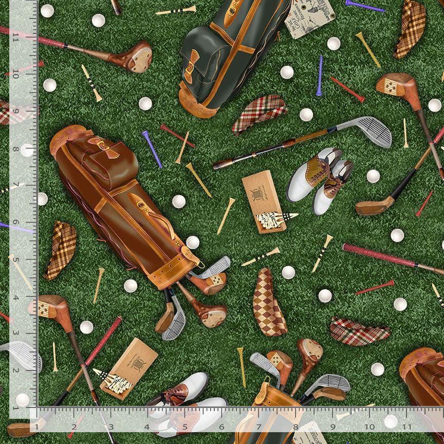 Golfing Equipment - Golf fabric - 100% Cotton Fabric from Timeless Treasures - Golf fabric by the yard
