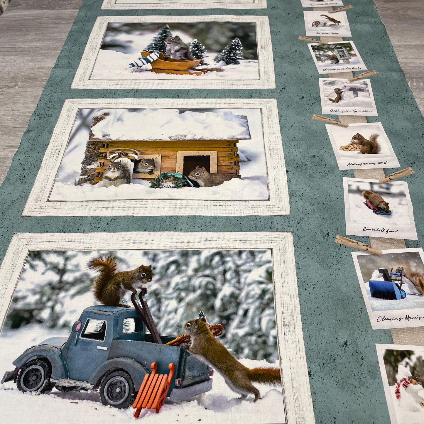 Secret Life of Squirrels II Fabric Panel 24" x 43" - Teal - Clothworks - Y4217-104 Teal