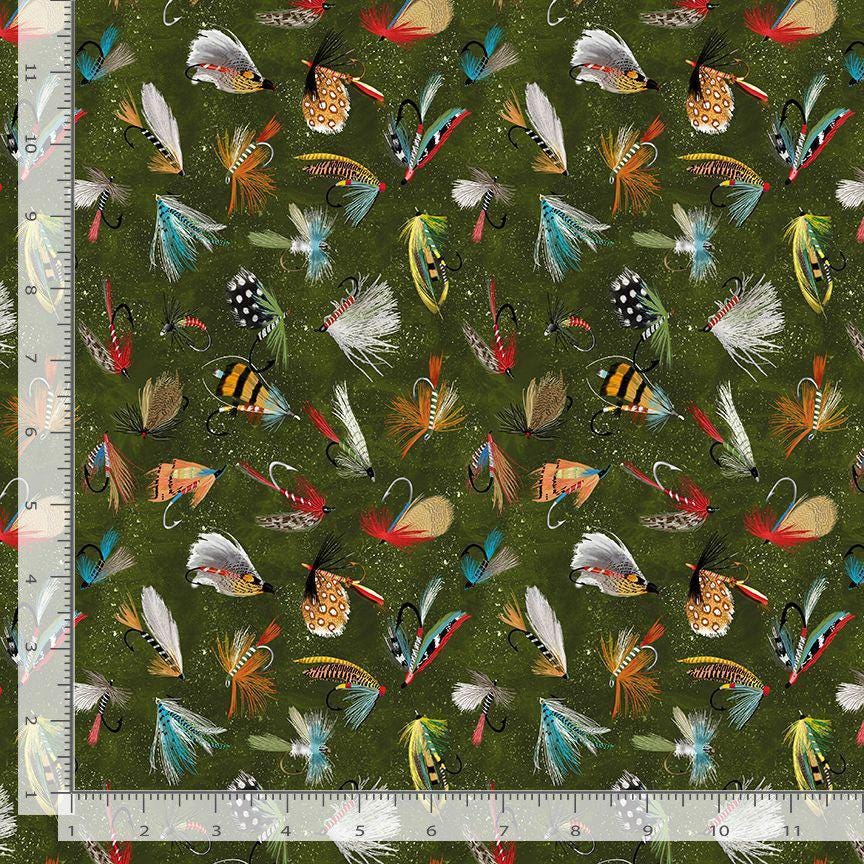 Fly Fishing Lure fabric - 100% Cotton - Timeless Treasures - CD3480