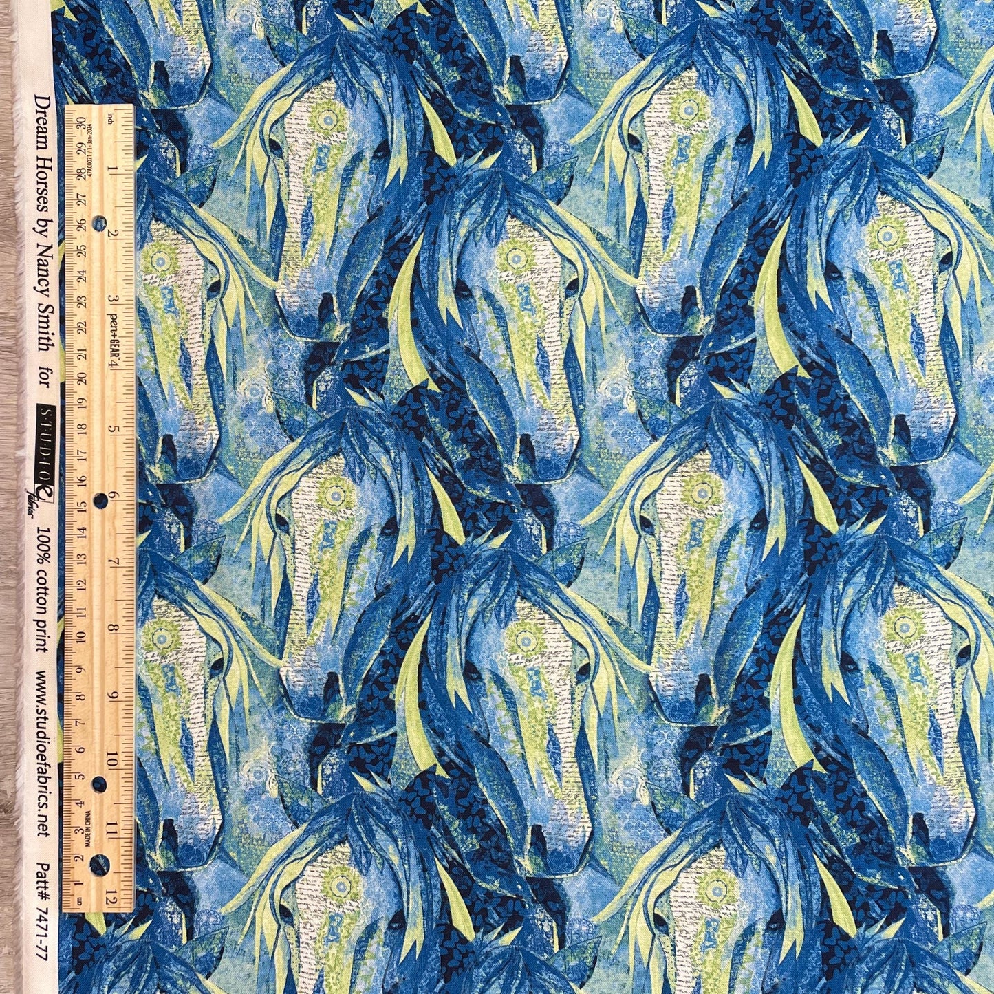 Horse Fabric - Navy LARGE Horse Heads Allover - Dream Horses - Studio E - 100% Cotton