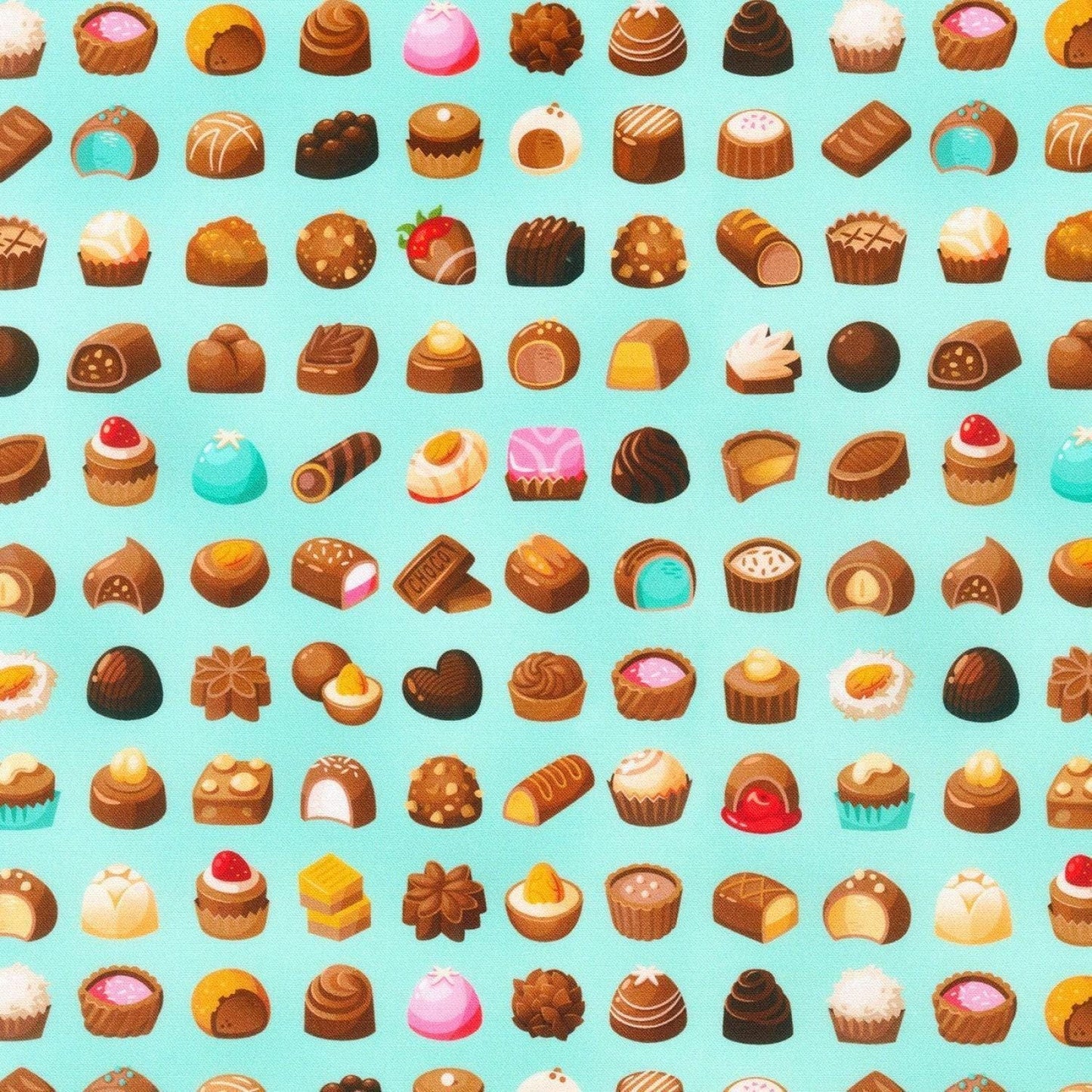 Chocolate Candy Fabric - Mint Sweet Tooth - Robert Kaufman - 100% cotton fabric - Chocolate theme food print material - Ships NEXT DAY