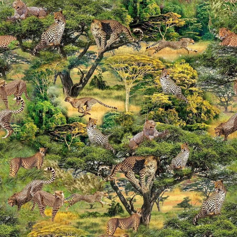 Leopard and Cheetah Fabric - Michael Miller - African wilderness - Serengeti Plains