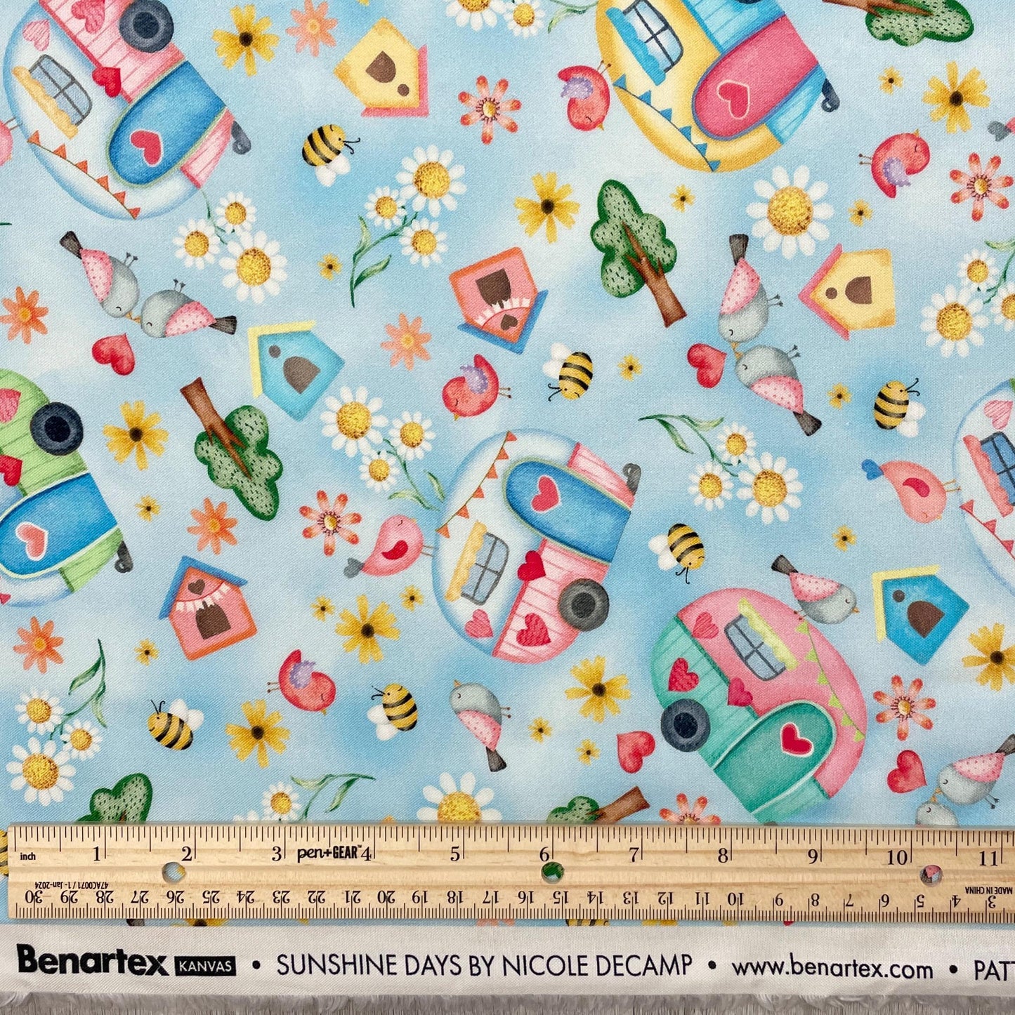 Camper fabric by the yard - Sunshine Campers Blue - Benartex - 100% cotton - Sunshine Days