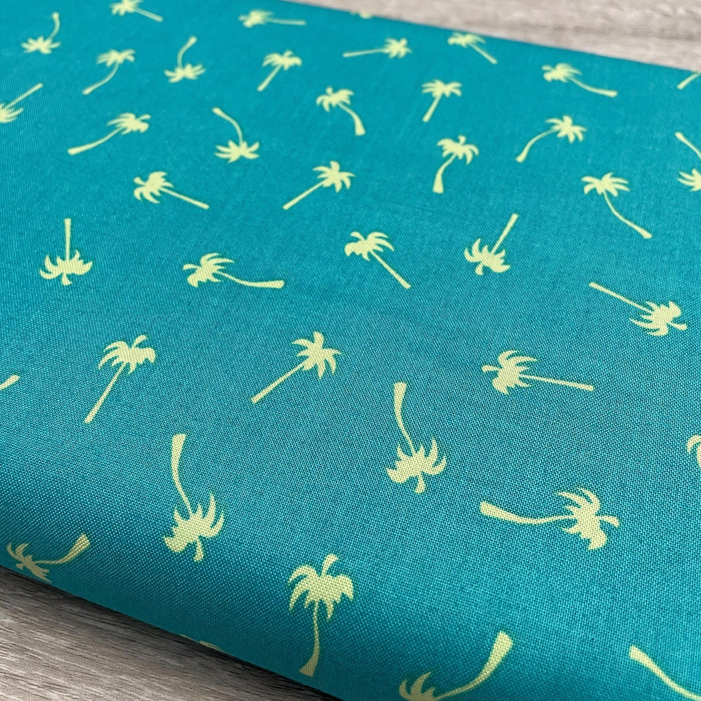 Palm Tree Fabric on Teal - Riley Blake