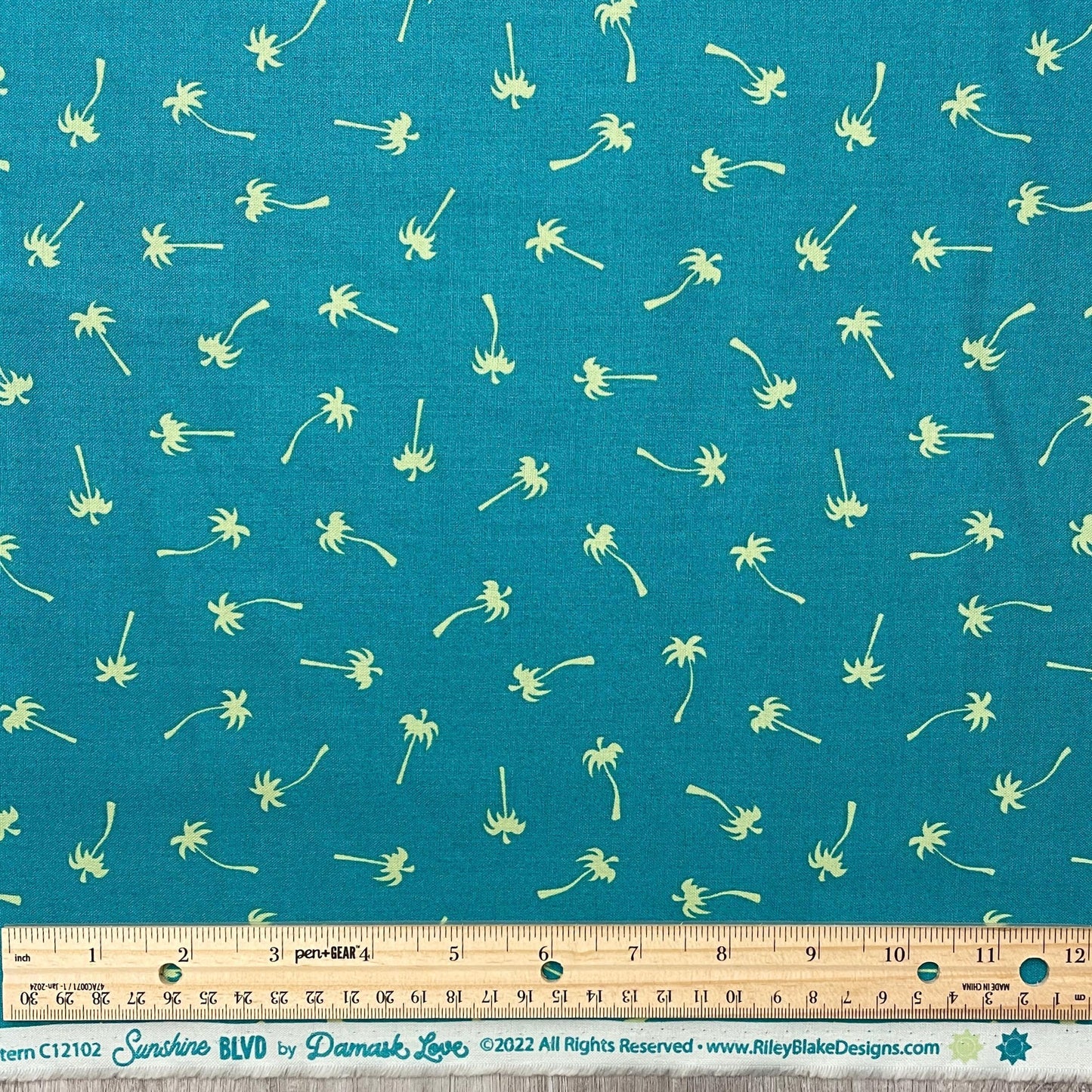 Palm Tree Fabric on Teal - Riley Blake