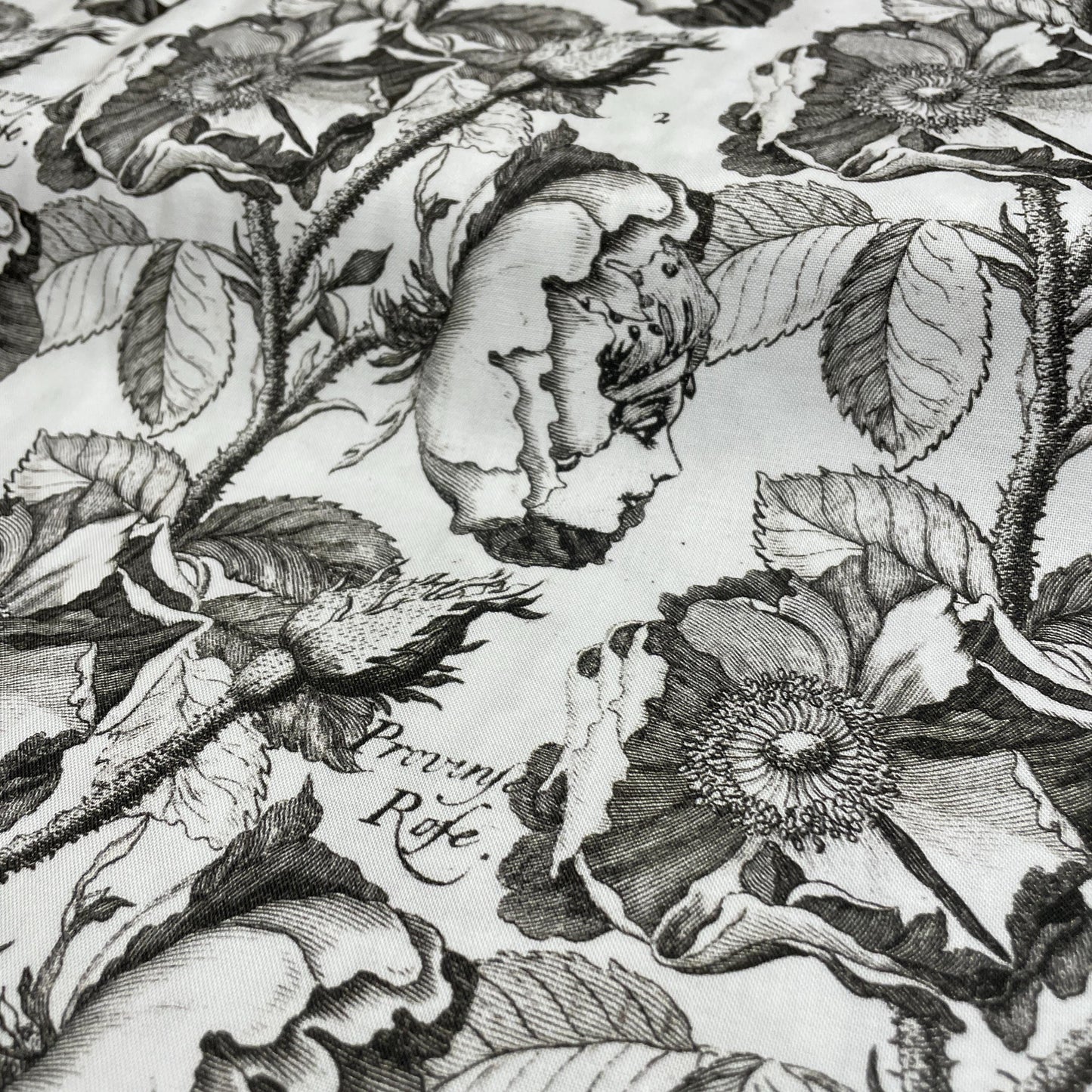 Black and white floral fabric - Queen's Living Garden