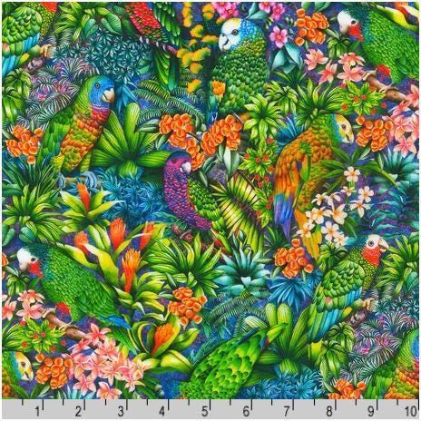 Parrot Fabric - Tropical Canyon - Robert Kaufman - 100% cotton - Bird