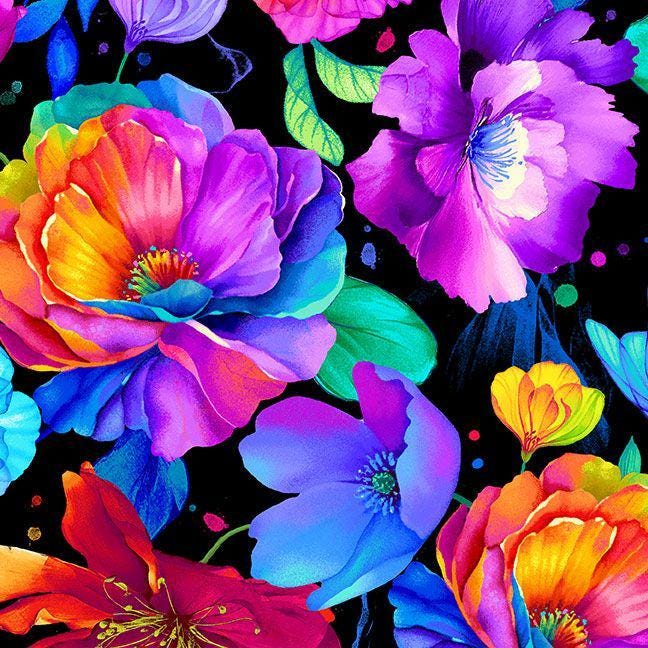 Rainbow Floral Fabric - Timeless Treasures - 100% Cotton - CD3816