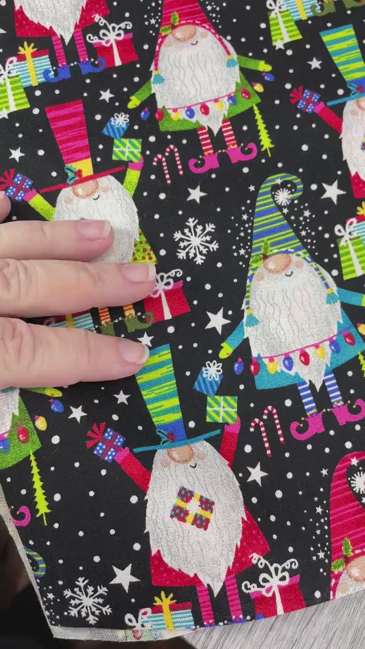 Gnome Holiday Fabric - Gnomes Bearing Gifts - 100% cotton fabric - Holiday Christmas Gnome Fabric by Fabric Traditions - SHIPS NEXT DAY