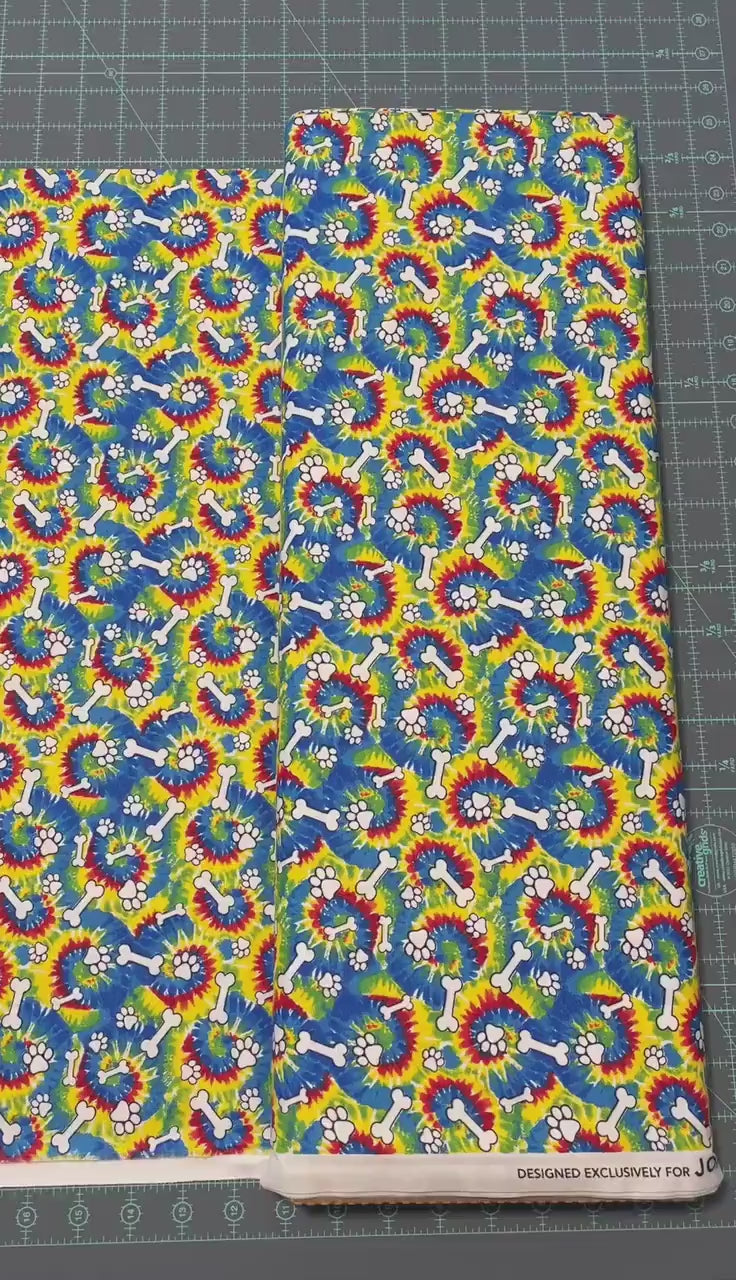 Dog Tie Dye Fabric - 100% cotton - Dog Bones and Paws Tie Dye material dog fabric quilting cotton  -  SHIPS NEXT DAY
