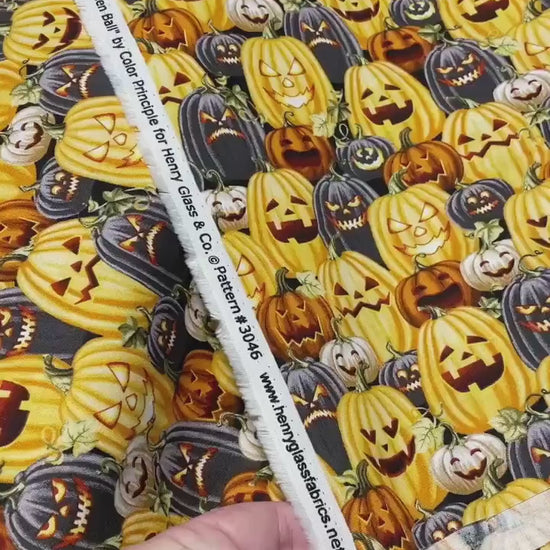 Pumpkin Patch Fabric - Jack O Lantern Patch - 100% Cotton Fabric by the yard - Fall Fabric Halloween theme Pumpkin material - Ships NEXT DAY