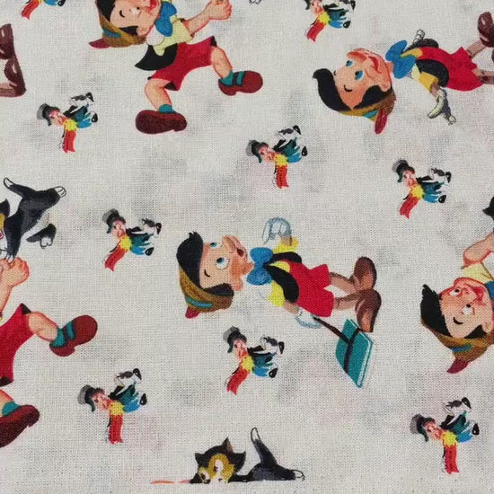 Pinocchio Fabric - Pinocchio Offical Conscience Cotton - 100% Cotton Fabric - Quilting Cotton Dancing Figaro Jiminy Cricket - SHIPS NEXT DAY