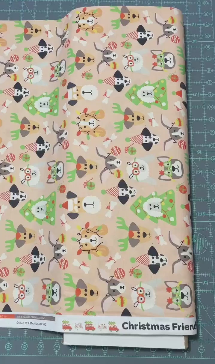 Christmas Dog Fabric - 100% Cotton Quilting Fabric - Dog Masquerade by Paintbrush Studio - Winter dogs dressed for holidays - Ships NEXT DAY
