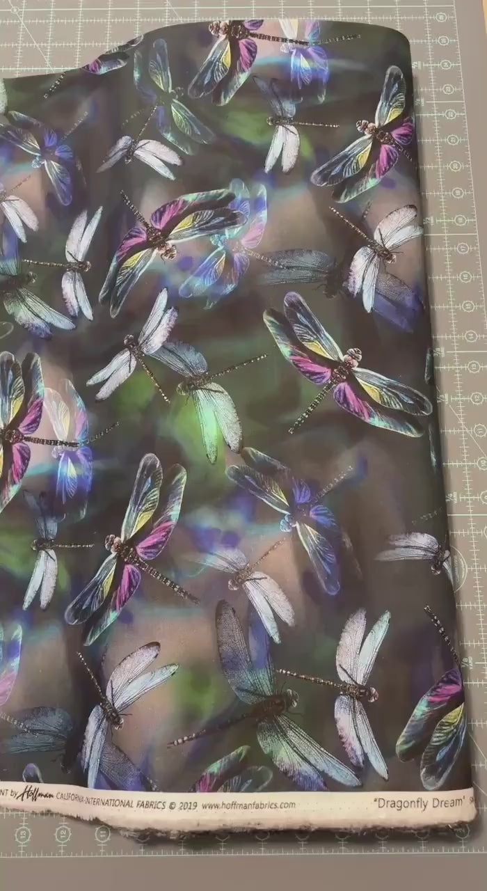 Dragonfly fabric - Garden Bliss Collection by Hoffman - 100% Cotton - flying animal iridescent garden fabric - SHIPS NEXT DAY