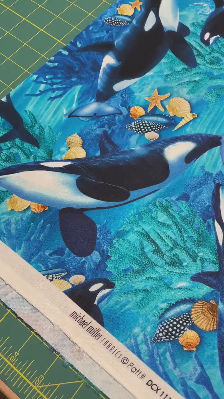 Orca Whale Fabric - Michael Miller Jewels of the Sea - 100% Cotton - Ocean Fabric Beach Print Sea Life - Ships NEXT DAY