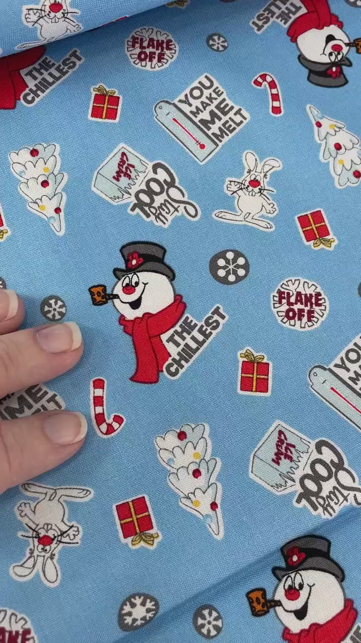 Frosty The Snowman Fabric - Frosty Asset Toss - 100% cotton fabric by Camelot - Winter theme Christmas material kids cartoon -SHIPS NEXT DAY