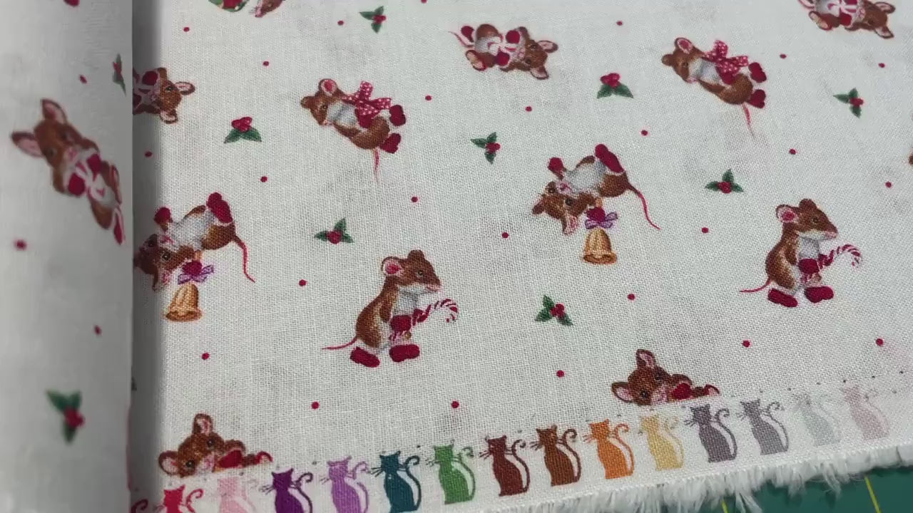 Christmas Mice Fabric - Mice with Red Boots - Studio E Furry and Bright Collection - 100% cotton - Holiday Mouse Material - SHIPS NEXT DAY