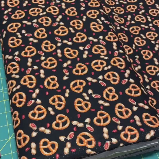 Snack Fabric - Pretzels and Peanuts fabric - Henry Glass Game Night  - 100% Cotton - Food fabric by the yard Bar food - SHIPS NEXT Day