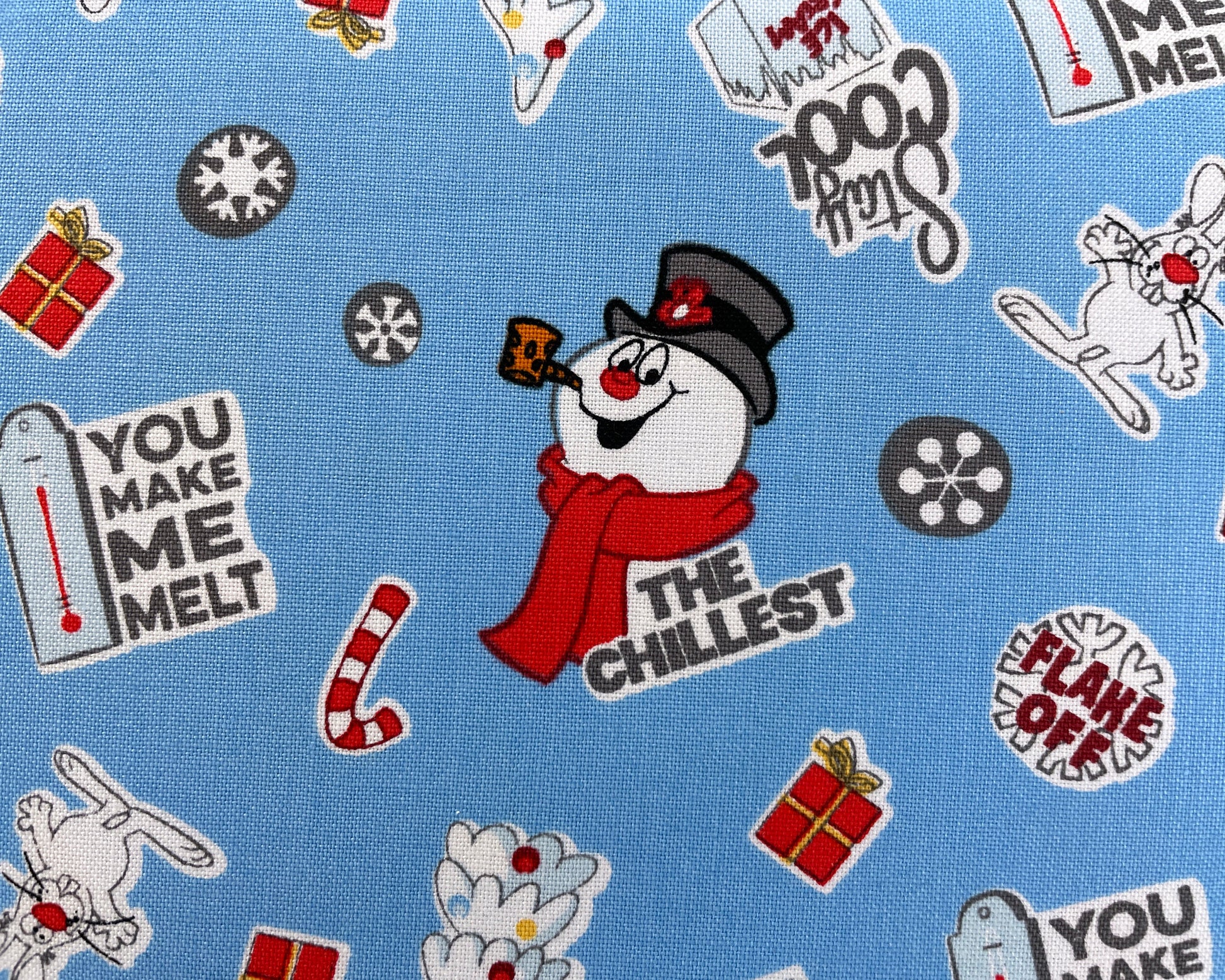 Frosty The Snowman Fabric - Frosty Asset Toss - 100% cotton fabric by Camelot - Winter theme Christmas material kids cartoon -SHIPS NEXT DAY