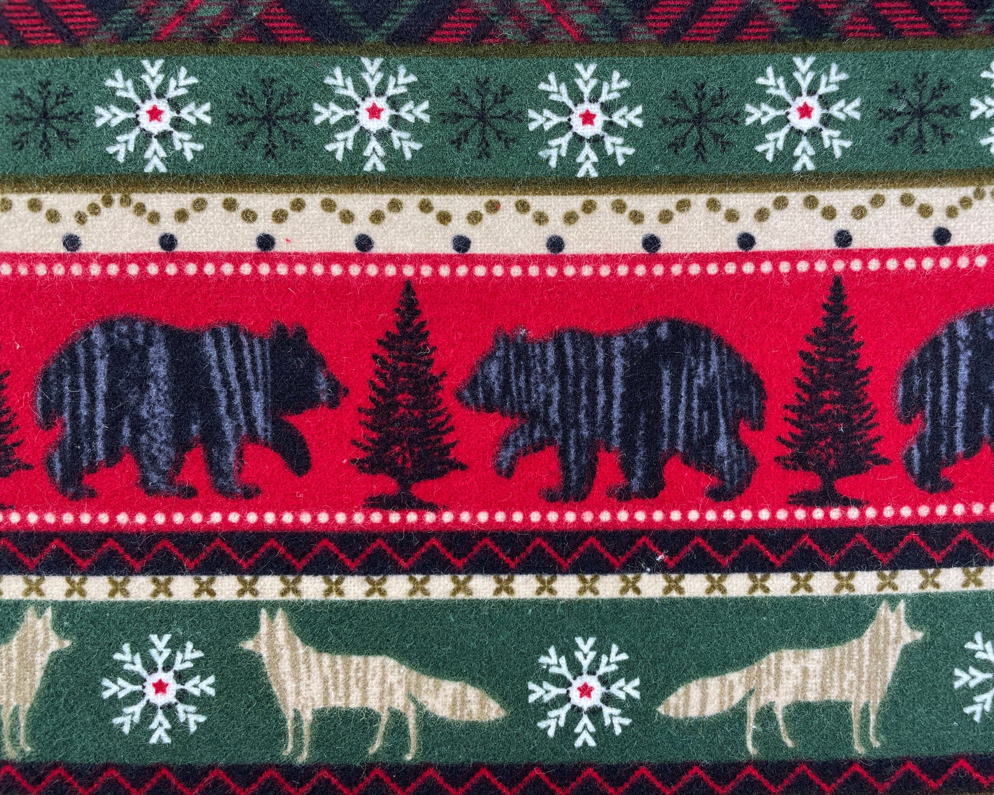 Woodland Animals Striped Super Snuggle Flannel Fabric - 100% Cotton - Winter fabric featuring Bears and Wolves - SHIPS NEXT DAY