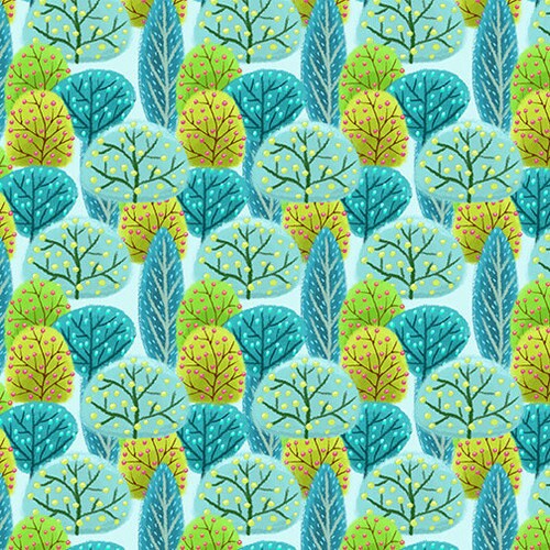 Colorful Tree Fabric by the yard - Moonbeams & Rainbows collection - Henry Glass - 100% Cotton - Tree material nature theme - Ships NEXT DAY
