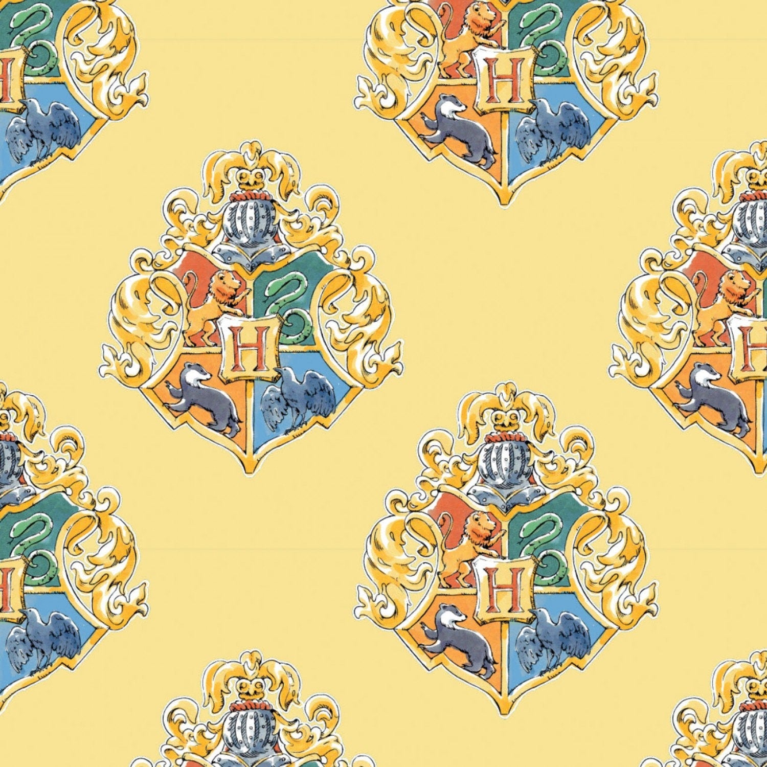 Harry Potter Fabric - Crest in Yellow - 100% cotton fabric by Camelot Fabrics - Logos Wizards Sewing Quilting - SHIPS NEXT DAY