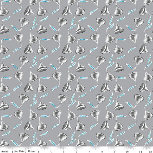 Chocolate Hershey Kisses Silver - Celebrate collection from Riley Blake - 100% Cotton Fabric - Candy material food theme - Ships Tomorrow