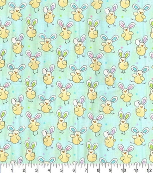 Easter Chicks with Bunny Ears Fabric - 100% cotton fabric - Chicken fabric - Animal Fabric - Quilting cotton - Ships NEXT DAY
