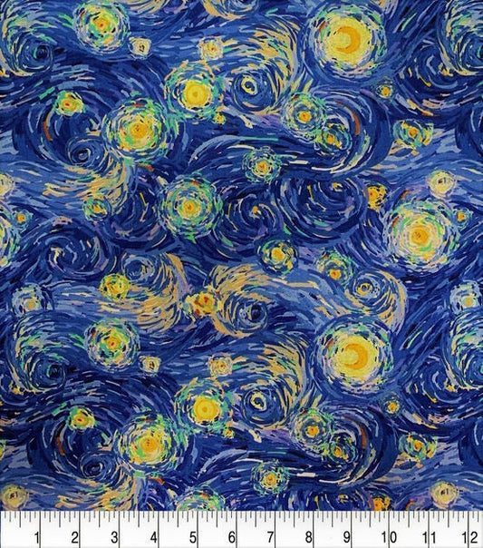 Blue and Yellow Swirls - Influenced by Van Gogh's Starry Night - 100% Cotton Fabric - Ships NEXT DAY