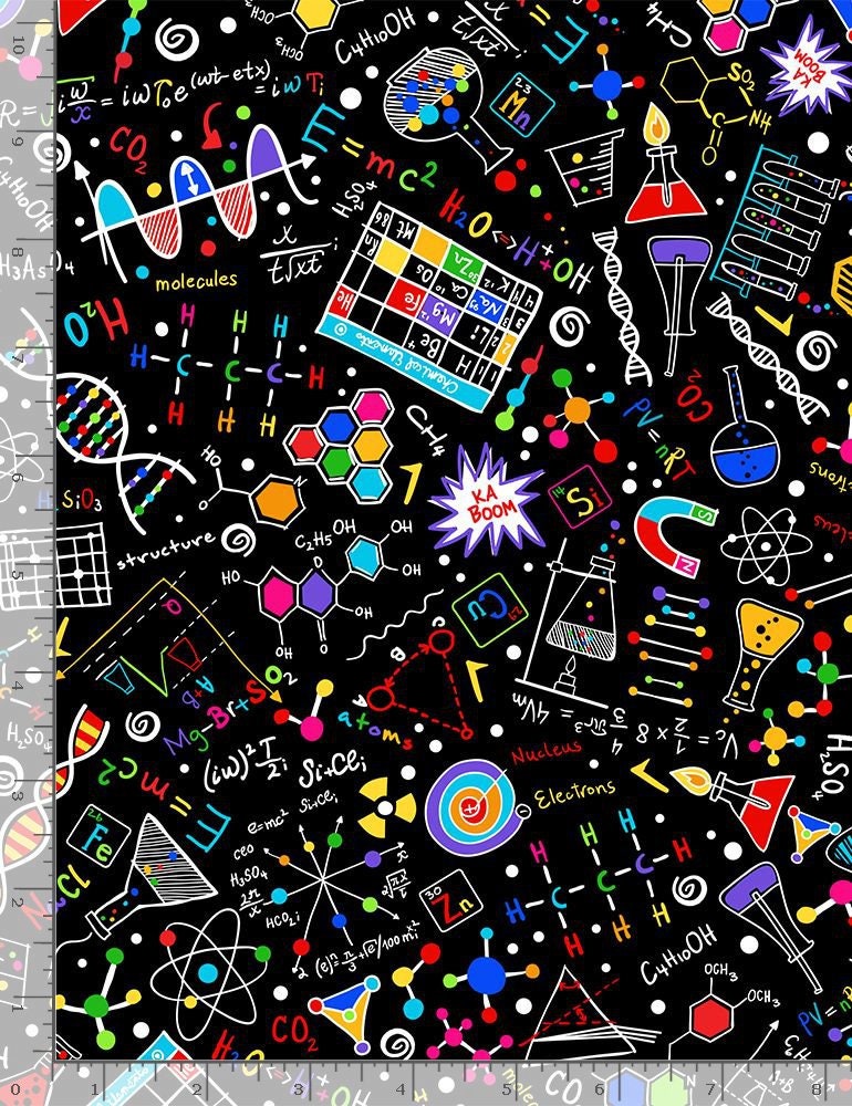 Science Fabric - Doodles - Science and Math Collection - 100% Cotton - Timeless Treasures - School Fabric STEM Classroom - Ships NEXT DAY